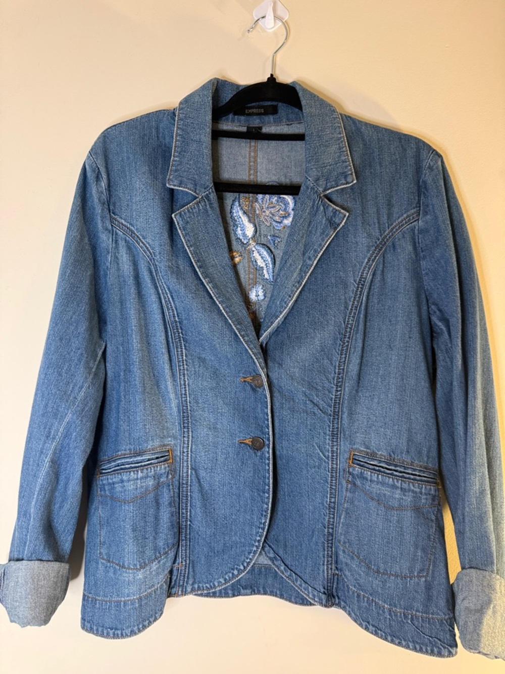 Express Light Blue Denim Blazer Jacket